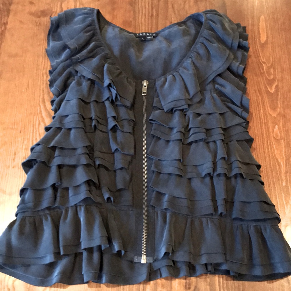 Theory Black Silk Ruffled Vest Size L